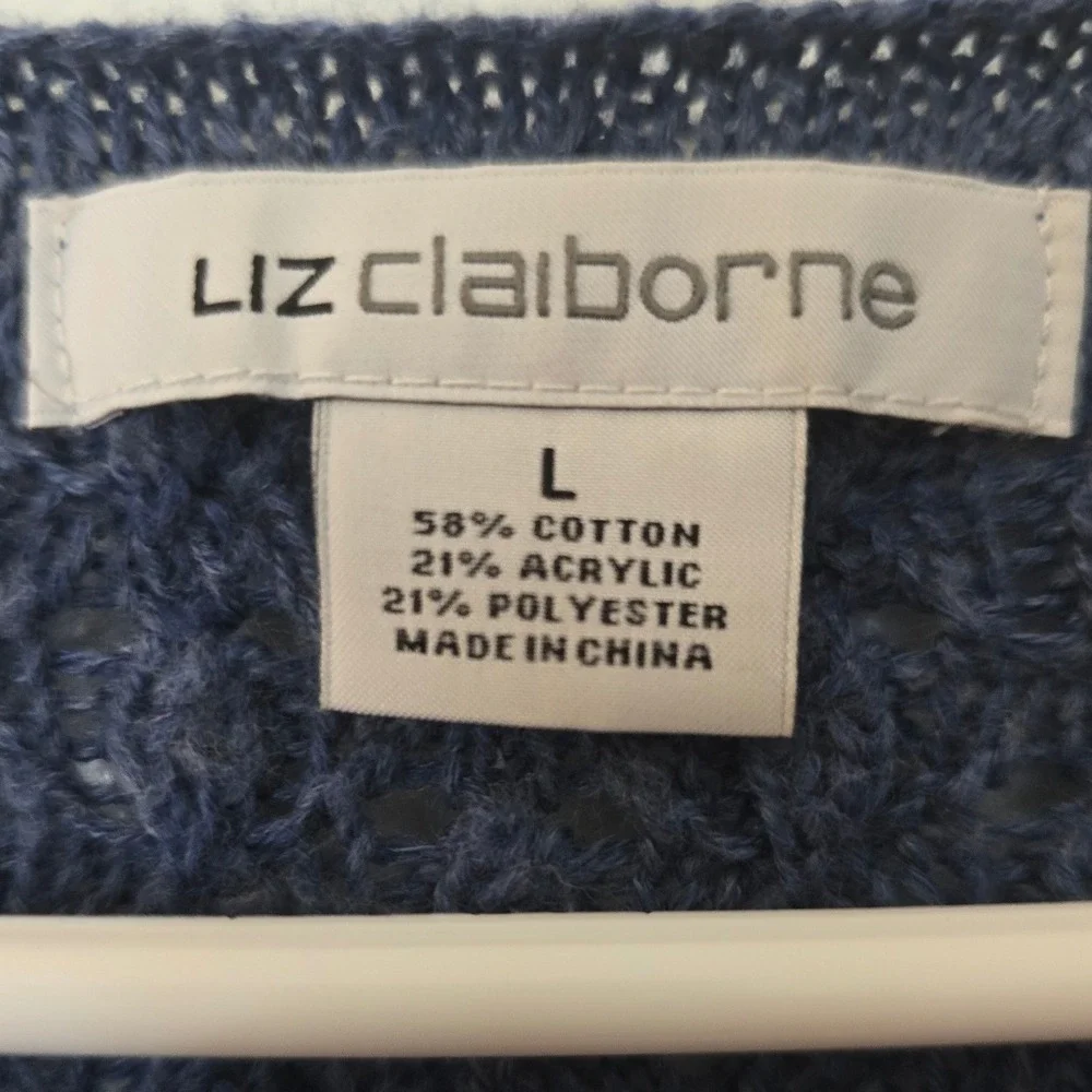 Liz Claiborne Blue Pointelle Knit Scoop Neck Long Sleeve Sweater Large